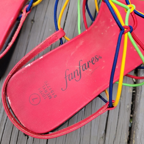 Vintage 90s y2k Rainbow Primary Elastic Strappy Caged Slingback Sandals 7 - Picture 8 of 9